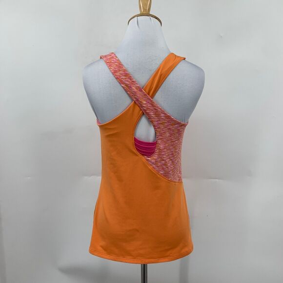 Lucy Tank Women M Medium Orange Pink Spacedye Colorblock Cross Strap Semi Padded - Picture 5 of 13